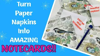 QUICK LOW-COST CRAFT! easy way to use PAPER NAPKINS! diy notecards!!