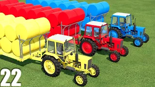 TRANSPORTING & UNLOADING SILAGE w/ MINI TRACTORS & COLORED TRAILER ! Farming Simulator 22 #22