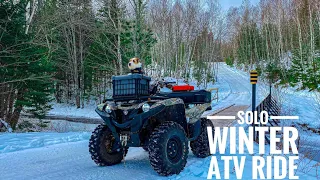 Solo Winter ATV Ride - Risky Frozen River Crossing, Cooking Giant Burger over a Campfire w/ My Dog.