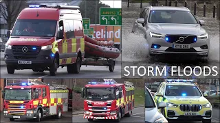 Major Flooding: New Fire Engines and Emergency Vehicles responding after storms hit UK