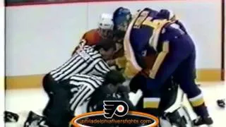 Nov 3, 1985 Bob Janecyk vs Peter Zezel Los Angels Kings vs Philadelphia Flyers