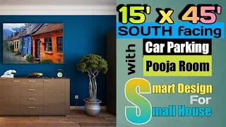 15x45 house plan south facing | 15 x 45 house design with car parking | house plan with pooja room