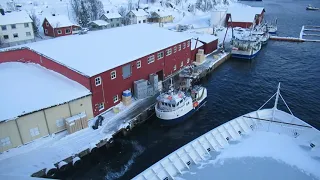 Arriving in Øksfjord, Norway, by sea.