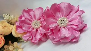 como hacer flores de tela elegantes |flor de dedo ondulada doble |