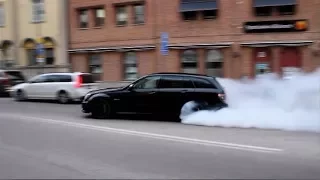 All Black C63 AMG LOUD SOUNDS + HUGE BURNOUT in Eskilstuna, Sweden!