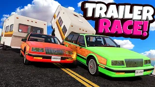 Caravan Trailer Race Ends in MASSIVE CRASHES in BeamNG Drive Multiplayer Mods!