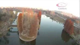 November sunset aerial footage in park