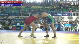 Repechage   Freestyle Wrestling 125 kg   K KURBANOV UZB vs O KHOTSIANIVSKYI UKR   Tashkent 2014