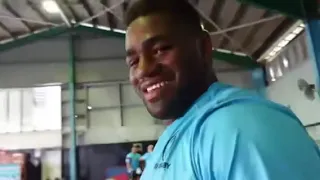 Fiji Rugby Team Flexing At The Gym