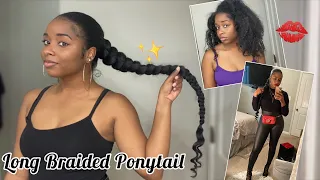 GRWM for Girls Night💄🥂: Sleek Long Braided Ponytail on Natural Hair using Braiding Hair