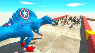 ESCAPE RACE CAPTAIN AMERICA SPINOSAURUS TO ISLAND - Animal Revolt Battle Simulator