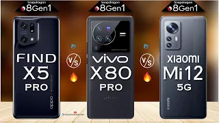 OPPO FIND X5 PRO vs VIVO X80 PRO vs XIAOMI Mi 12 | Camera | Body |AnTuTu | Benchmark Comparison