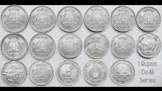 Few Old 1 Rupee Copper-Nickel Series coins collection - INDIA ( 1975 - 1992 )