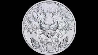 Серебряная монета 1oz Чешский Лев 2 доллара 2023 Ниуэ (2023 Niue 1 oz Silver Czech Lion)