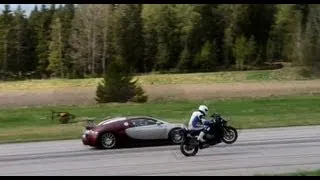 Bugatti Veyron 16:4 vs BMW S1000RR (one wheel) 50-300 km/h GTBOARD.com Event Sweden May 2013