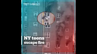 Teens climb down pole to escape NY fire