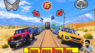 GTA 5 Mahindra Cars Vs TATA Cars Dangerous Train Track Drag Race GTA 5