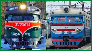 🇷🇺🇱🇻🇺🇦Round electric trains EP2 on different railways of the former USSR.