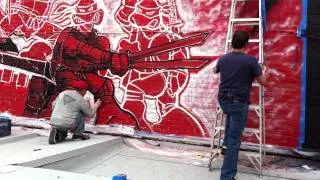 Kevin Eastman and Mark Bode working on the new TMNT Mural