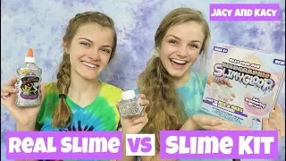 Real Slime vs Slime Kit Challenge ~ Jacy and Kacy