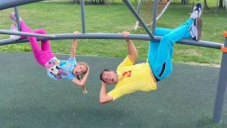 Too much lava on the playground! Sofia and Max playing with Dad