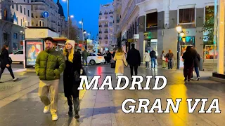 Madrid Gran Via Nightlife Walking Tours | Spain[4k] Winter walk