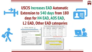 EAD Automatic Extension increased to 540 Days by USCIS for H4 EAD, AOS EAD, Others