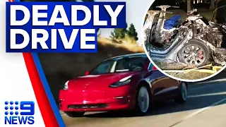 ‘Self-driving’ Tesla crashes into tree | 9 News Australia