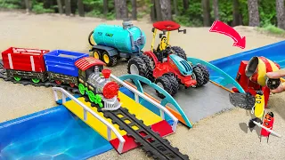 Diy tractor making mini Concrete bridge | how the train runs | Construction Vehicles, Road Roller