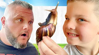 MY PET SNAIL!! Catching BUGS & Worms with CALEB and DAD in the BACKYARD!