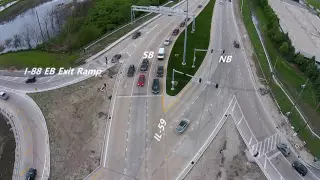 IL 59 at I-88 Diverging Diamond Interchange in Naperville - Drone Footage