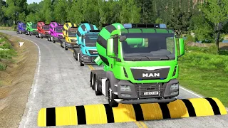 Flatbed Trailer Toyota LC Cars Transportation with Truck - Pothole vs Car #008 - BeamNG.Drive