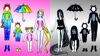 Rainbow Raincoat VS Black Raincoat - Mother & Daughter Family Contest - Barbie Story & Crafts
