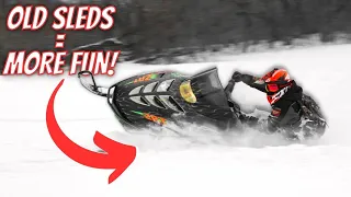 OLD SNOWMOBILES IN DEEP SNOW Arctic cat ZR and ZRT 600's