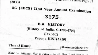 BA HISTORY History of India, C 1206-1707 : HIST(A) 203 2nd year Question paper 2023 #hpu #spumandi