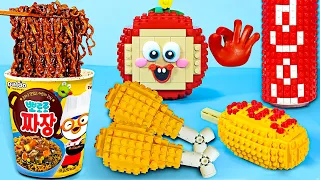 Lego MUKBANG | Pororo Black Noodle, Fried Chicken convenience store food - Stop Motion Cooking ASMR