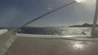 On the Bow of a 60 foot Catamaran in Heavy Seas. British Virgin Islands