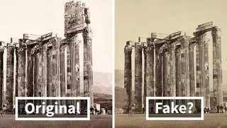 Temple of Olympian Zeus: Stylites, Ancient Pillar Saints, 1850’s photoshop? Statues of Athens Greece