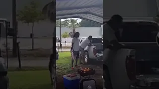 watch the lil boy put the fireworks on the barbecue Grill 😂