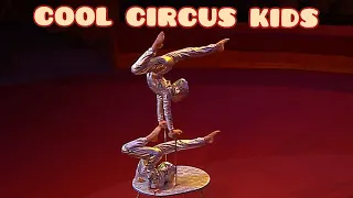 Cool circus kids. Equilibrium acrobats on canes -Zubkova Alexandra and Levchonok Maria (9 years old)