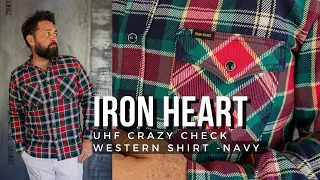 IRON HEART UHF Crazy Check Western Shirt - Navy