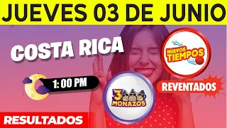 Sorteo 1:00pm Nuevos Tiempos y 3 Monazos Medio día del Jueves 3 de junio del 2021