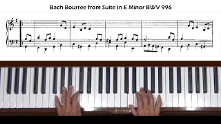 Bach Bourrée from Suite in E Minor BWV 996 Piano Tutorial