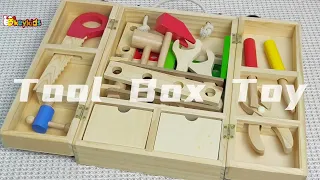 Okeykids Wooden Tool Box Toy with Complete Tools for Kids to Assemble