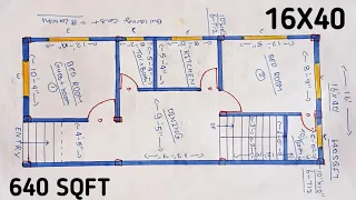 16*40 house plan design ll 640 sqft ghar ka naksha ll 2 bhk small house drawing