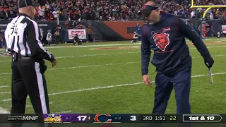 Matt Nagy spikes the challenge flag like Gronk