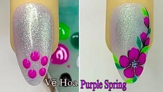 Purple Flower Nail Art Step-by-Step For Beginner 💖Vẽ Hoa💅 New Nails Design 💝 New Nails