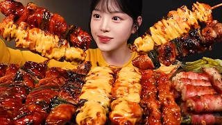 Spicy Cheesy Chicken Skewers and Beer Mukbang ASMR