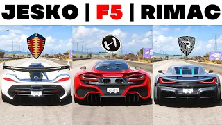 FH5 Ultimate Drag Race - Koenigsegg Jesko Vs Hennessey Venom F5 Vs Rimac Nevera