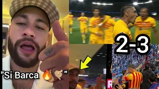 Crazy 😜🔥, Neymar classic reaction to Barcelona beating PSG in Paris after Raphinha masterclass...